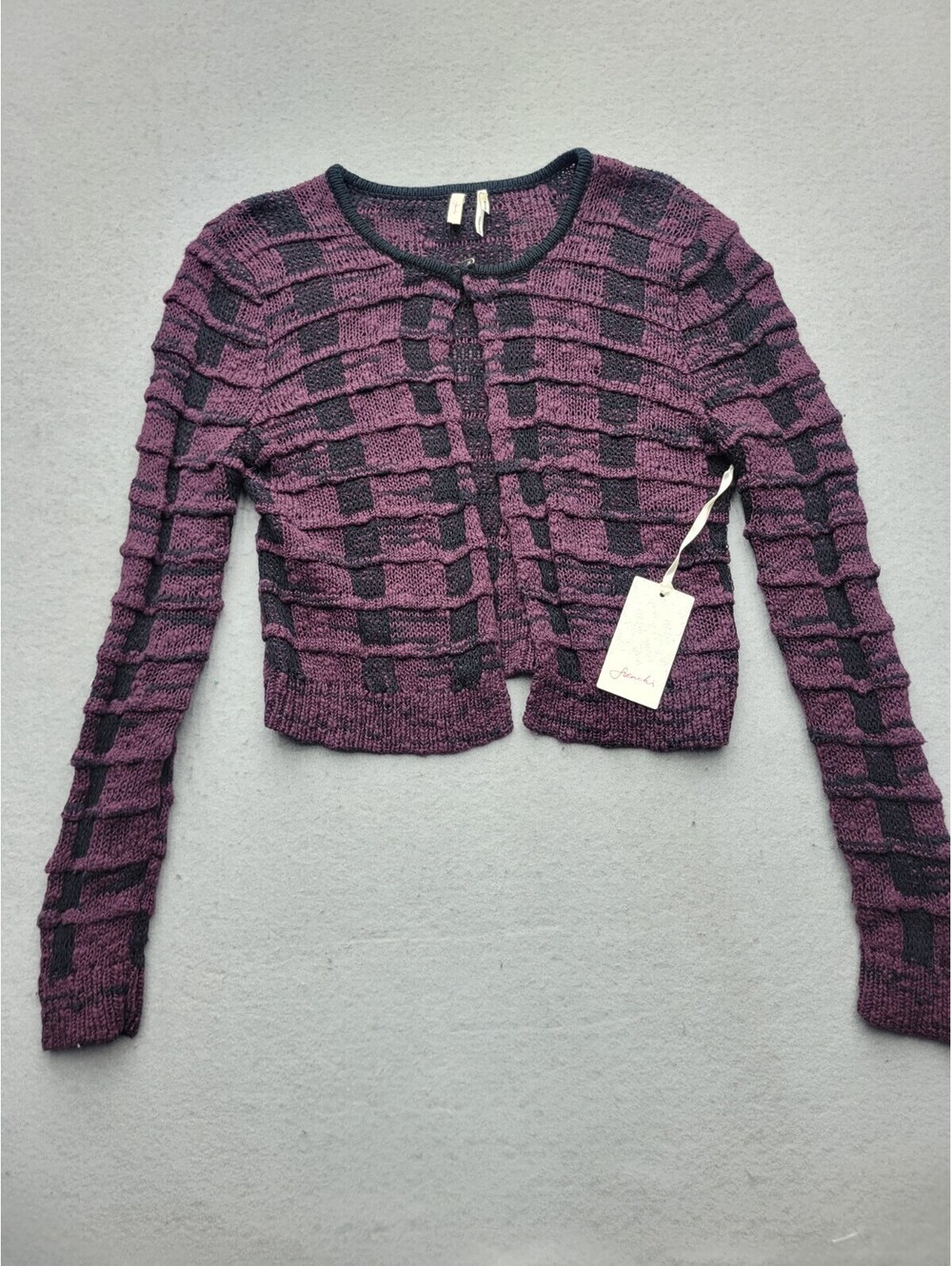 Frenchi Women's Sweater Small Purple/Black Cardigan Long Sleeve Heather Cotton